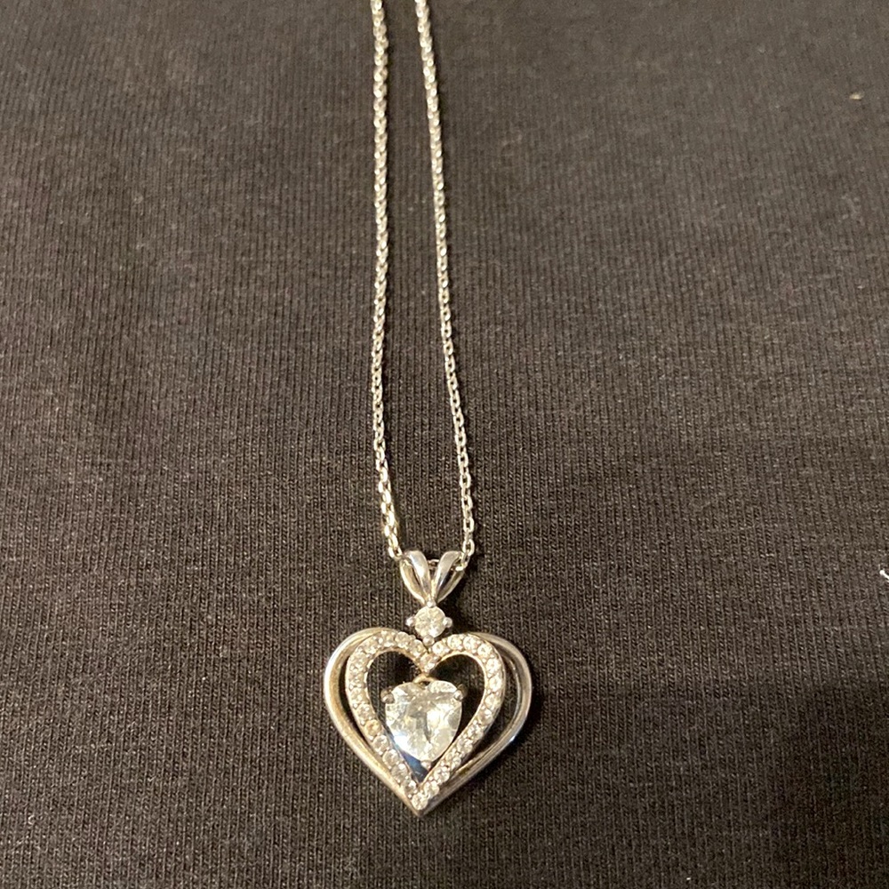 18 inch sterling silver necklace with CZ heart charm
